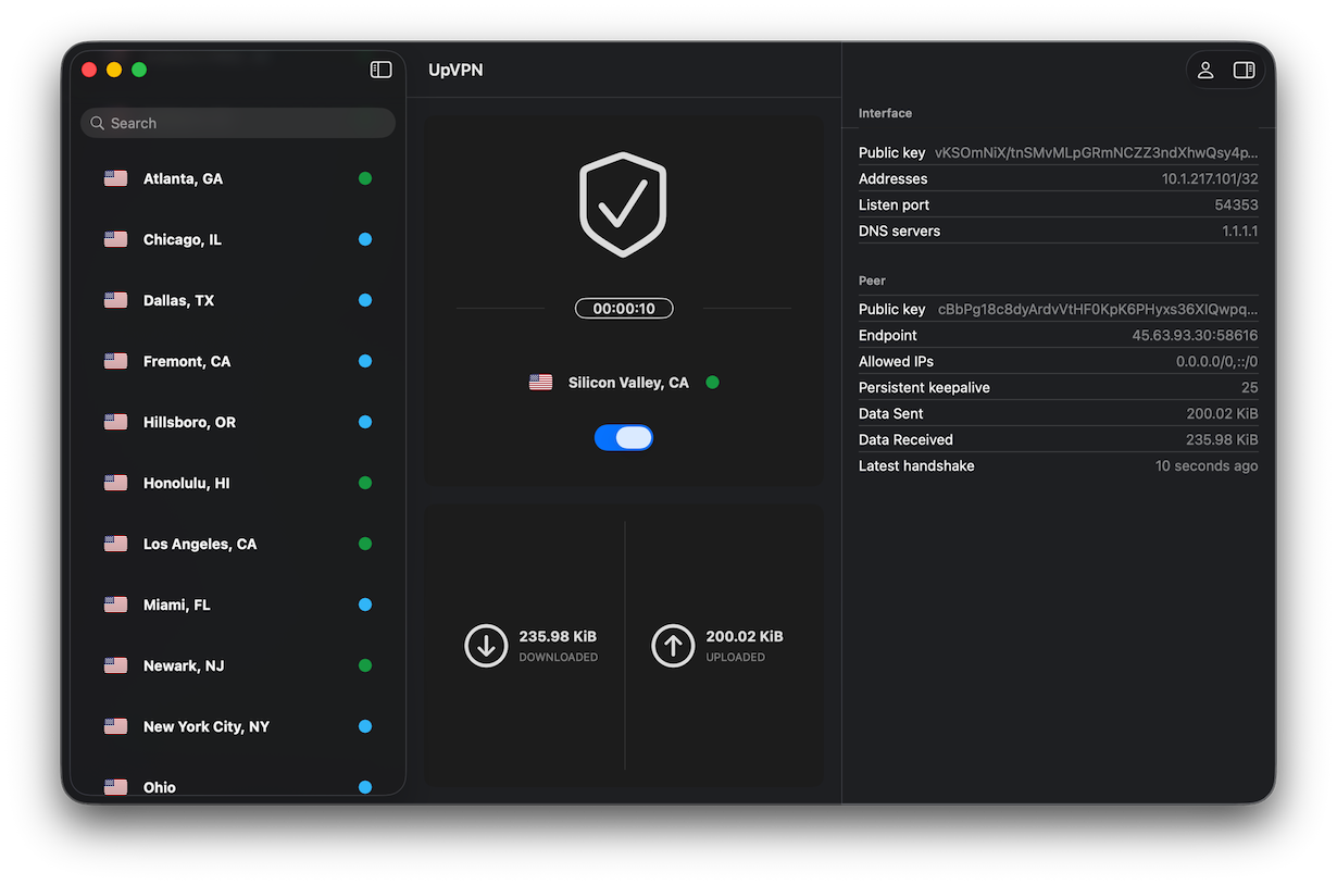 UpVPN VPN app on macOS